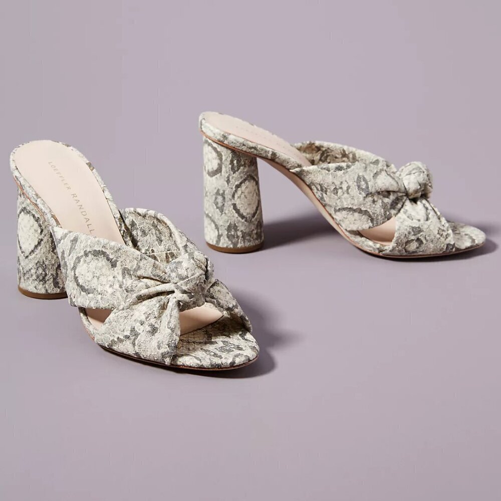 Loeffler Randall Coco High Heel Knot Snakeskin Slide, size 9.5